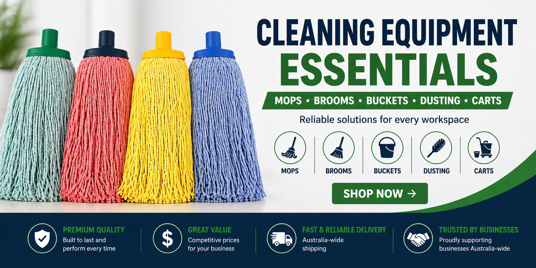 Mops, Brooms, Buckets, Dusting and Carts
