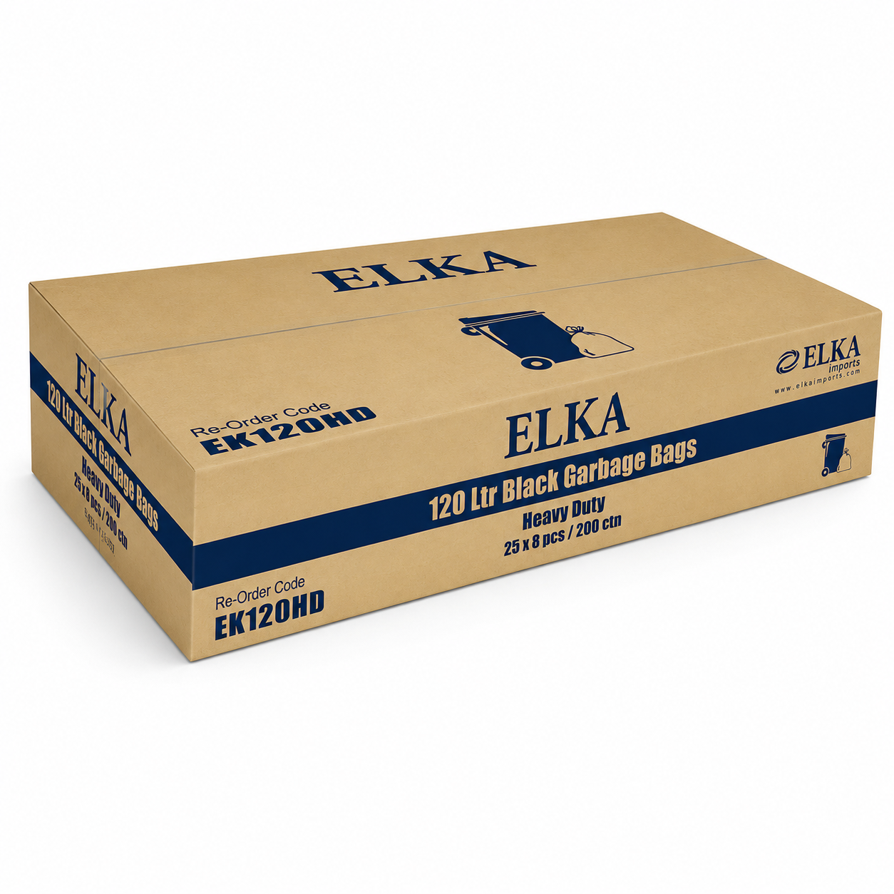 Elka 120L Heavy Duty Black Garbage Bags Carton of 200 (Roll)