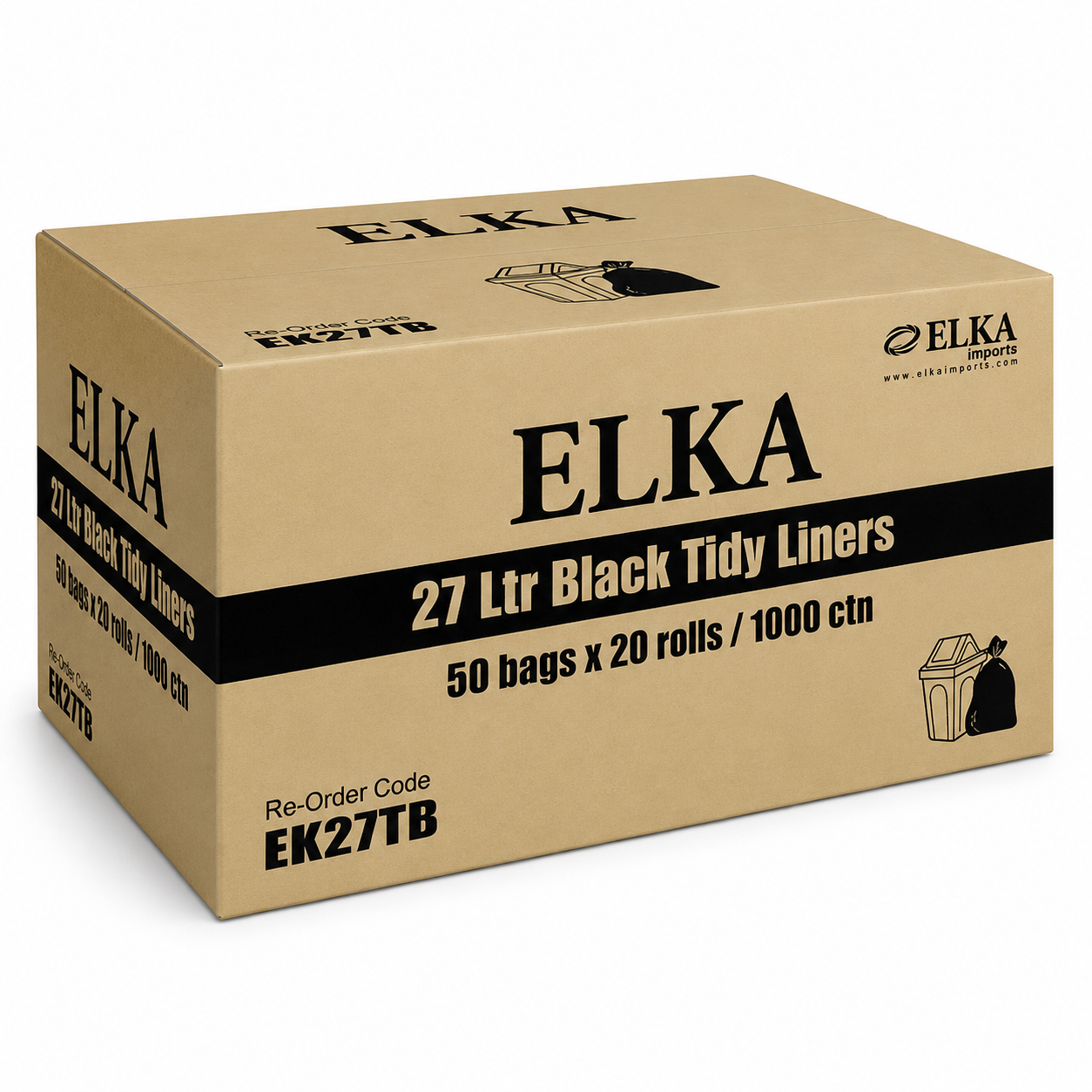 Elka 27L Black Tidy Liners on Rolls Carton of 1000 (Roll)