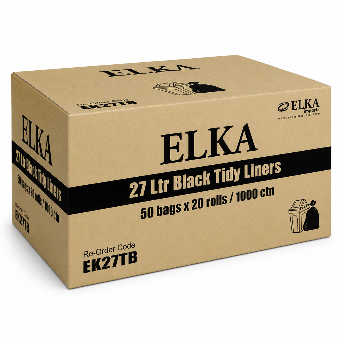 Elka 27L Black Tidy Liners on Rolls Carton of 1000 (Roll)