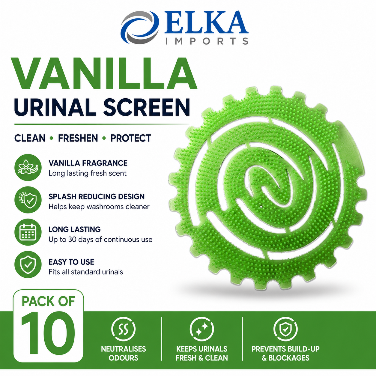Vanilla Bouquet (Green) Urinal Screens Pack of 10