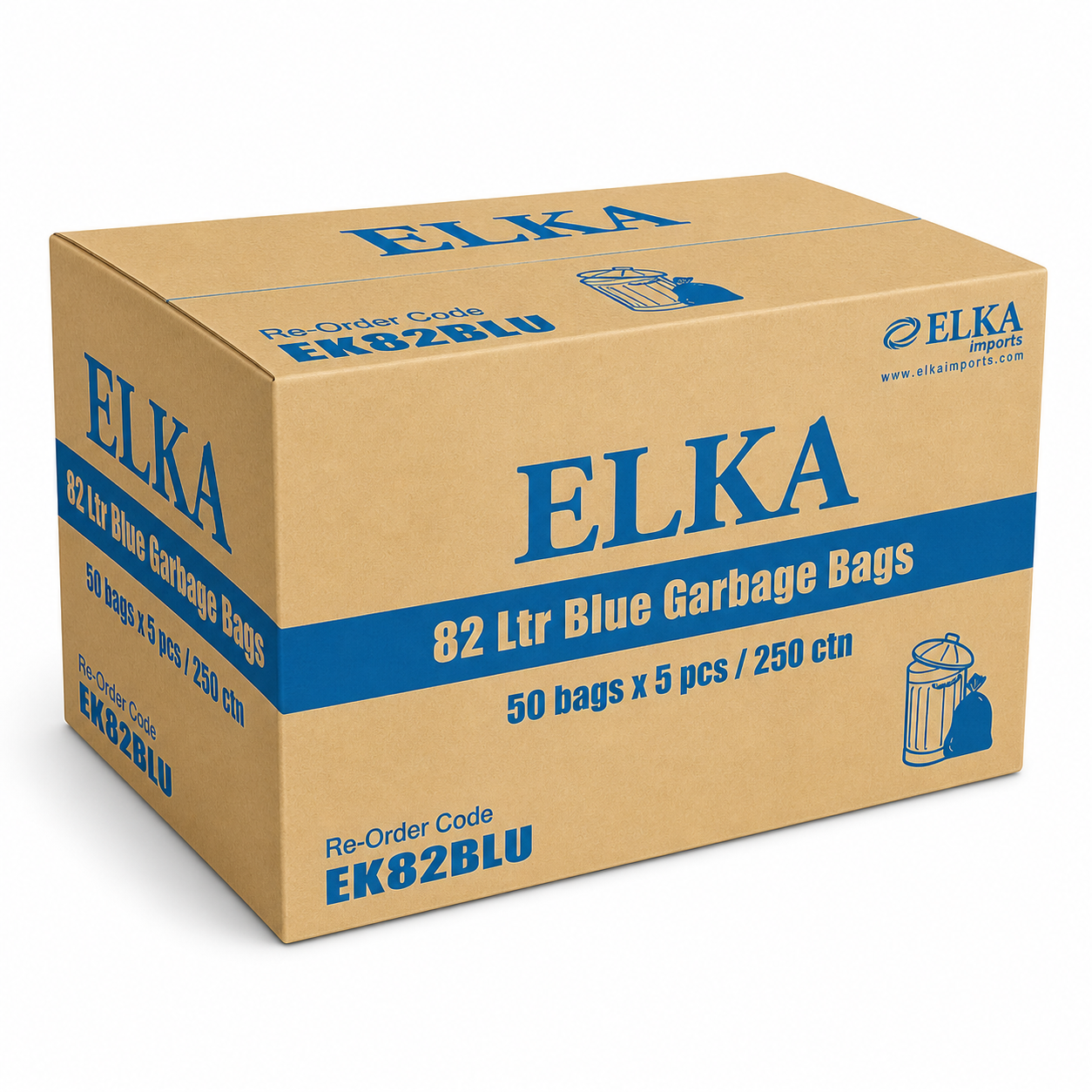 Elka 82L Blue Garbage Bags Carton of 250 (Roll)