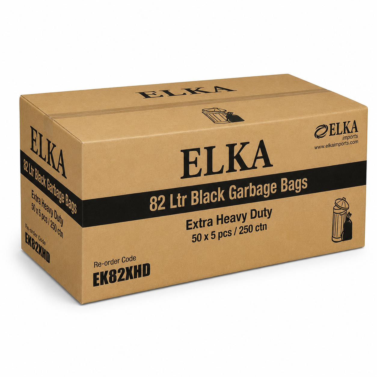 Elka 82L Extra Heavy Duty Garbage Bags Carton of 250 (Roll)
