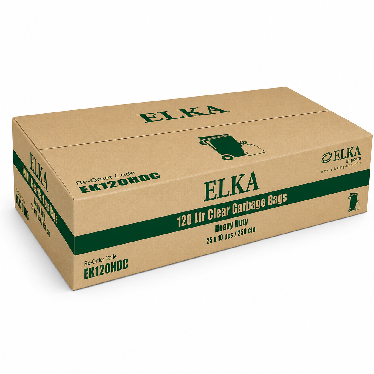 Elka 120L Heavy Duty Clear Garbage Bags Carton of 250 (Roll)