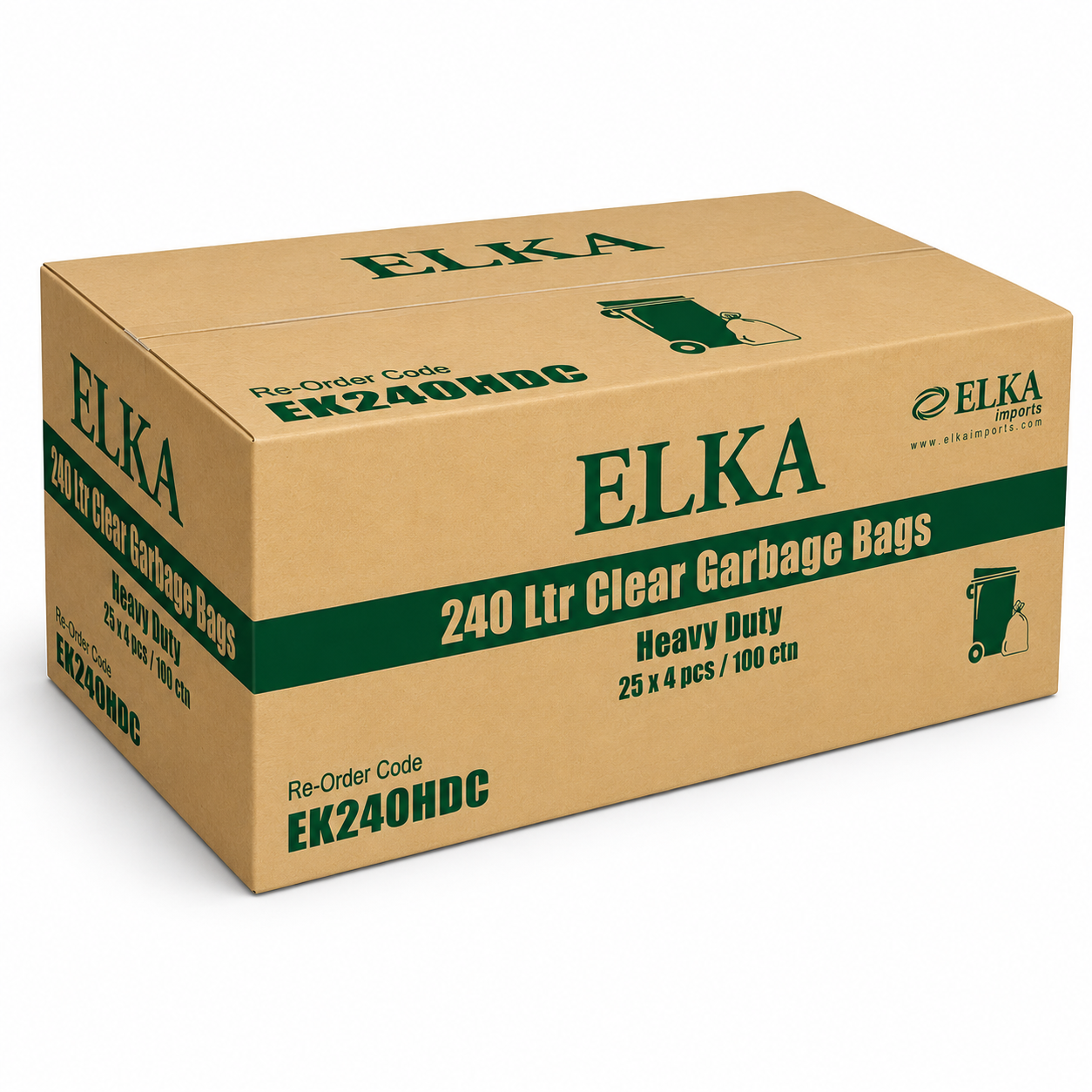 Elka 240L Heavy Duty Clear Garbage Bag Carton of 100 (Roll)