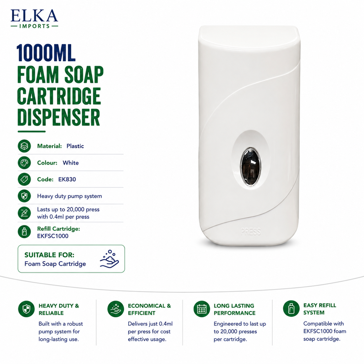 Elka 1000ml Foam Soap Cartridge Dispenser