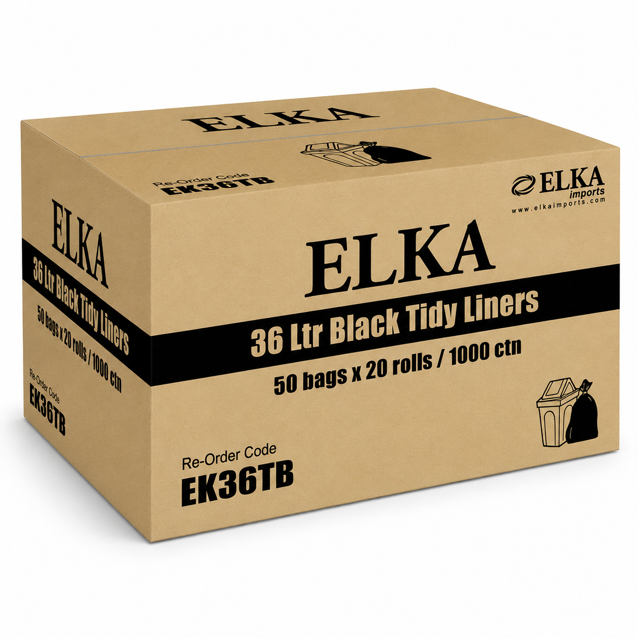 Elka 36L Black Tidy Liners on Rolls Carton of 1000 (Roll)