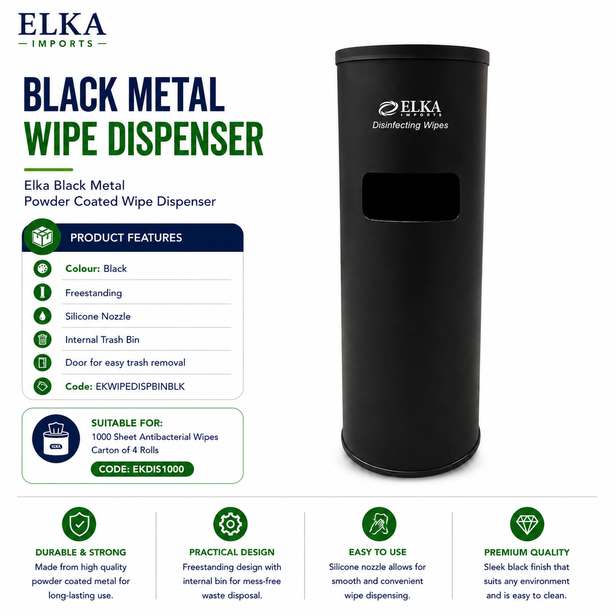 Elka Black Metal Powder Coated Wipe Dispenser
