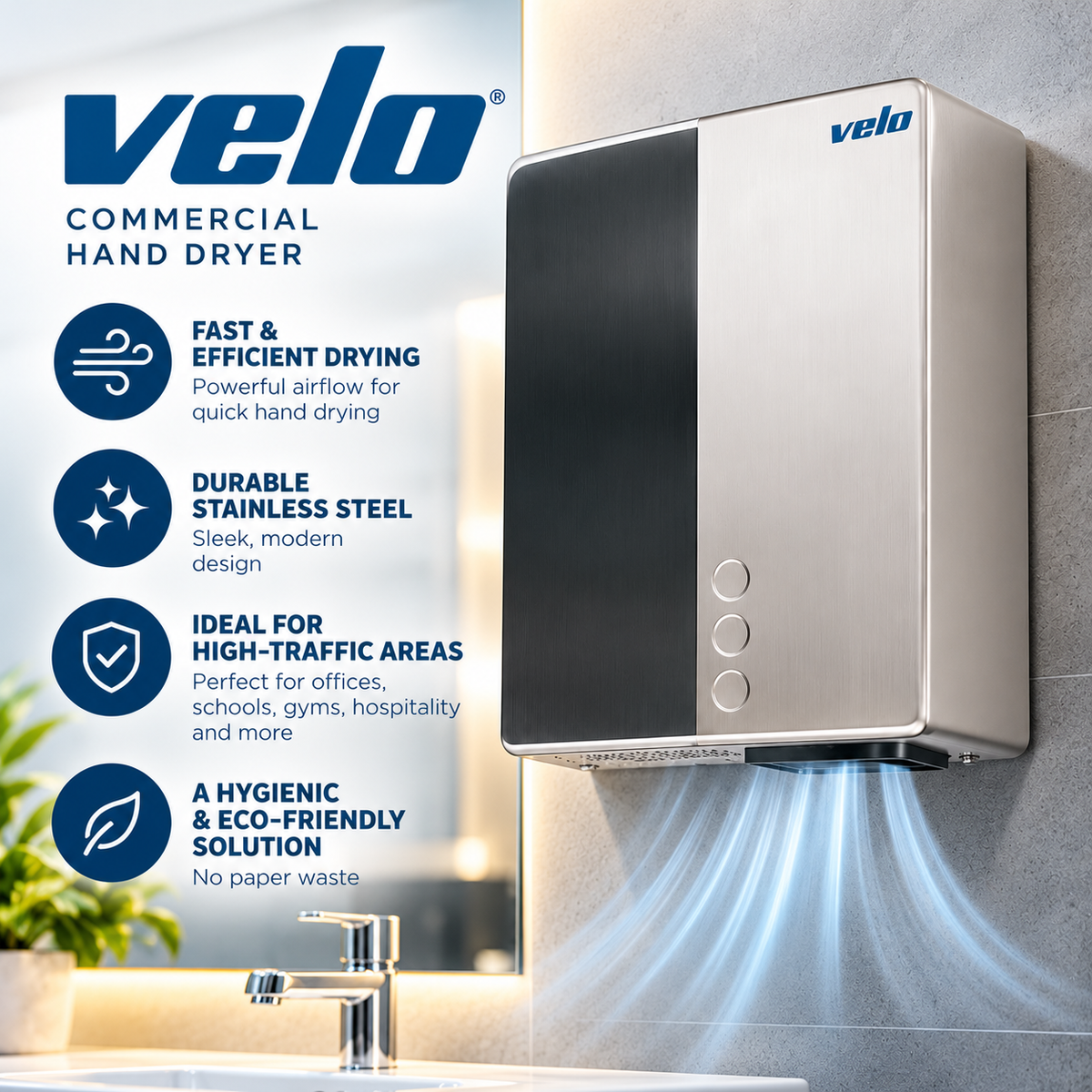 Velo Bigflow Evo Hand Dryer - Stainless Steel