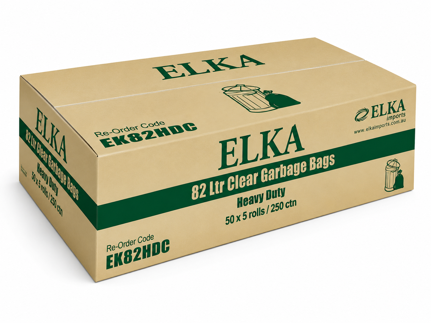 Elka 82L Heavy Duty Clear Garbage Bags Carton of 250 (Roll)