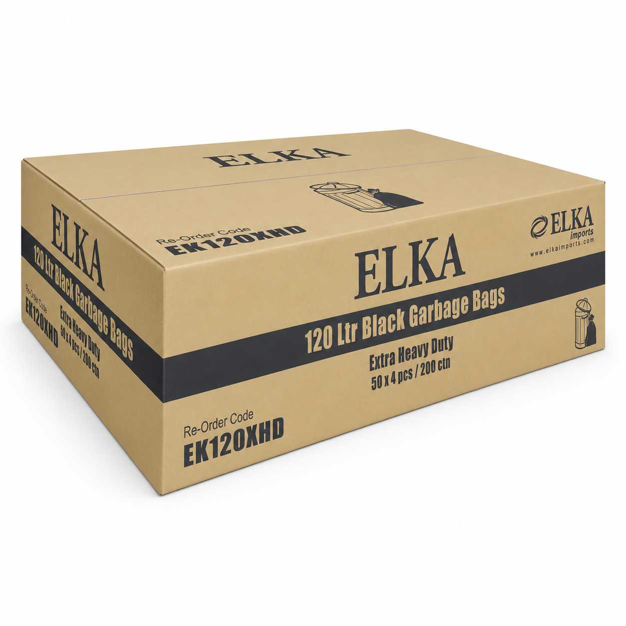 Elka 120L Extra Heavy Duty Garbage Bags Carton of 200 (Roll)