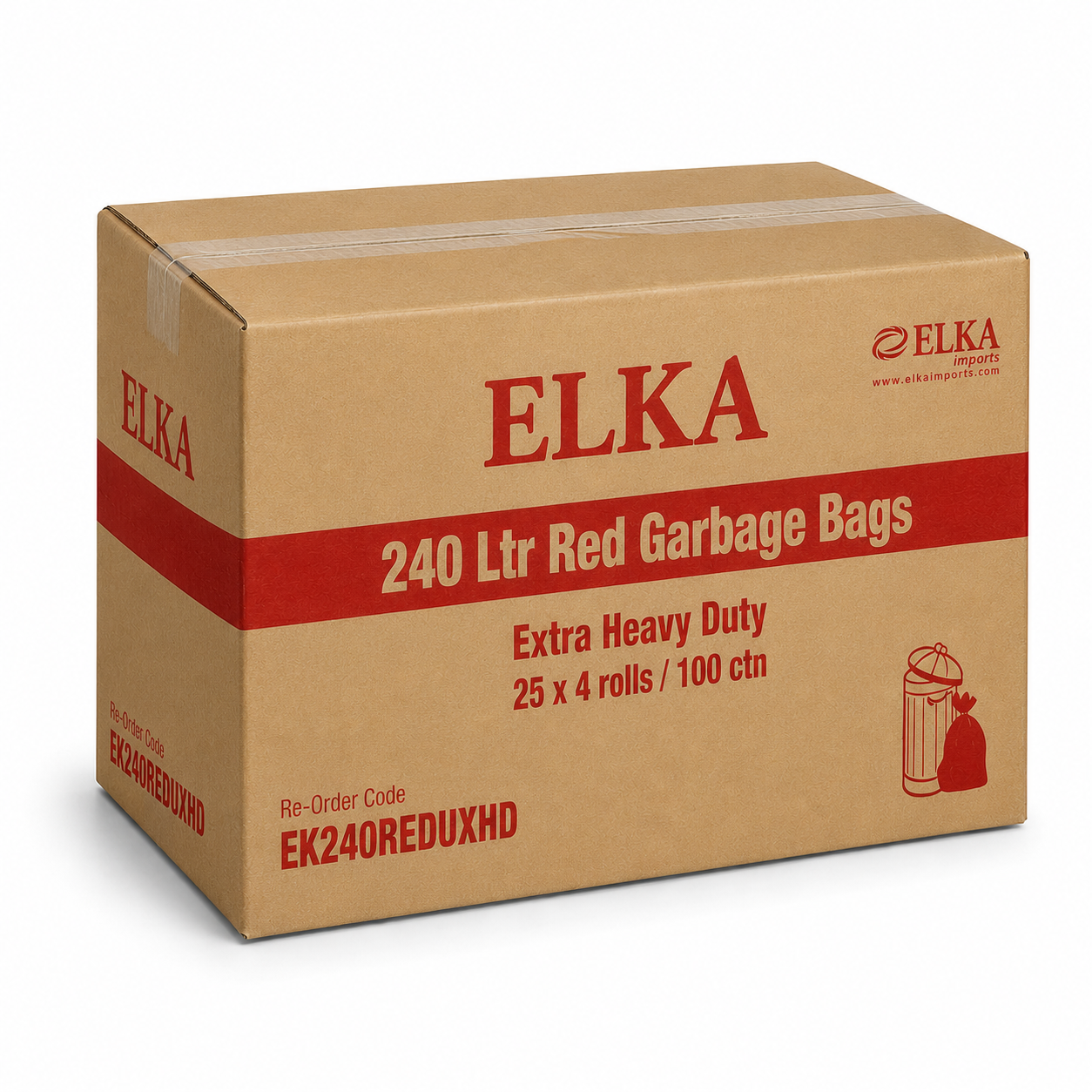 Elka 240L Ultra Extra Heavy Duty Red Garbage Bags Carton of 100