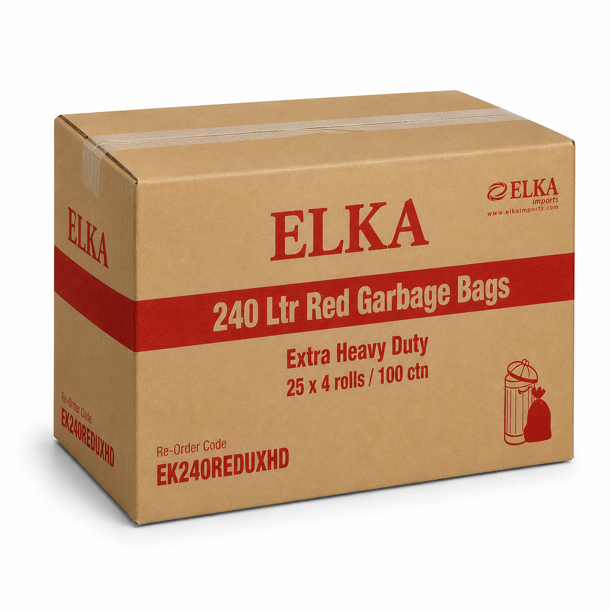 Elka 240L Extra Heavy Duty Red Garbage Bags Carton of 100