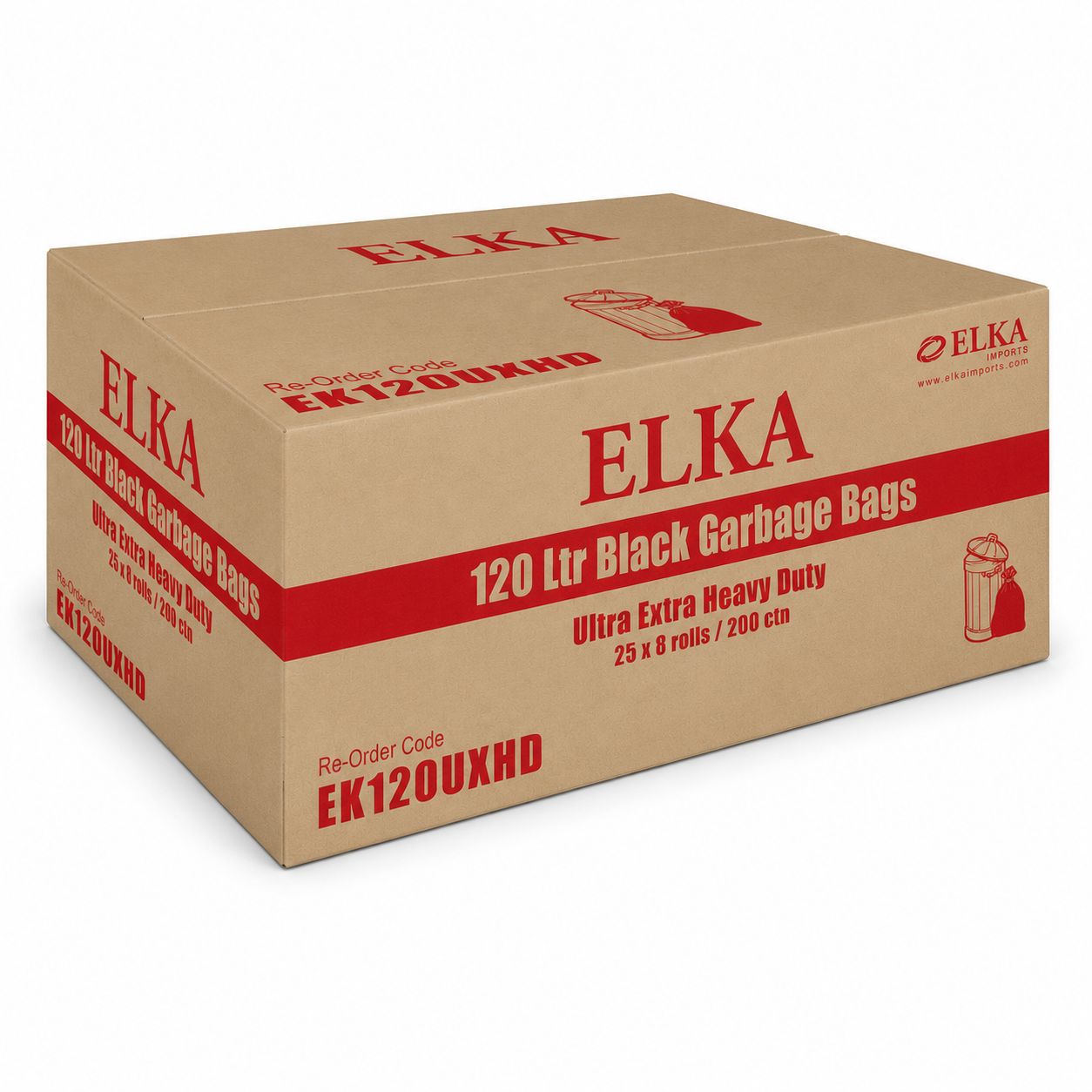 Elka 120L Ultra Extra Heavy Duty Garbage Bags Carton of 200 (Roll)