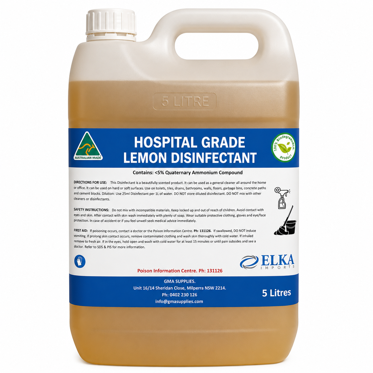 Hospital Grade Lemon Disinfectant 5L / 20L