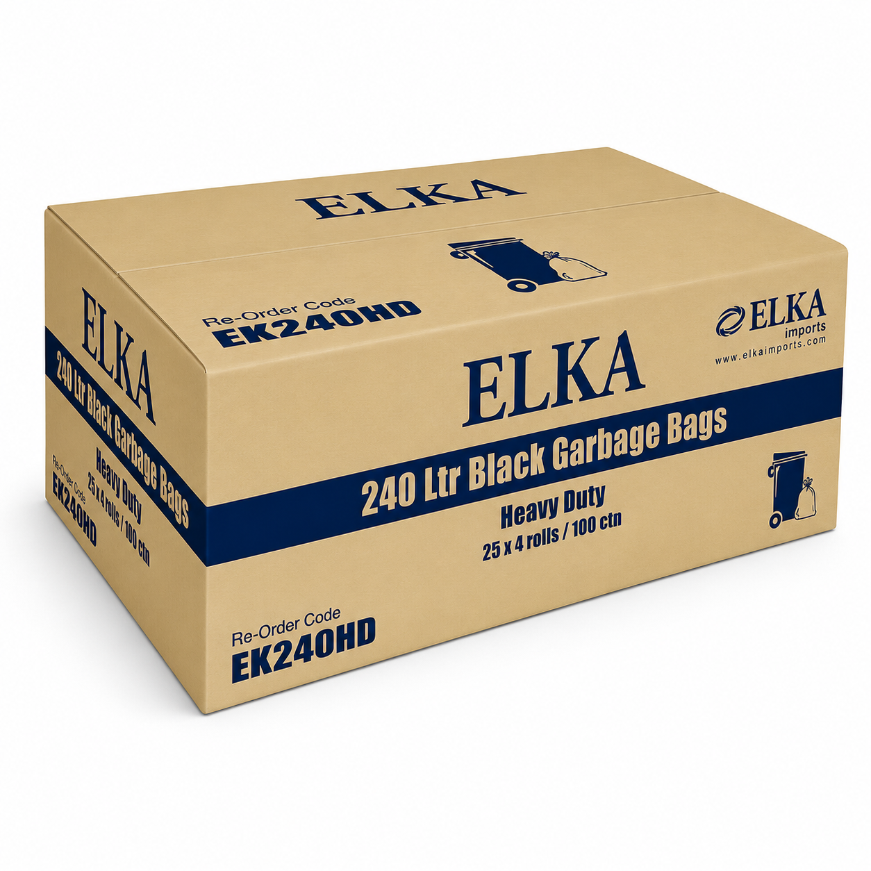 Elka 240L Heavy Duty Black Garbage Bags Carton of 100 (Roll)