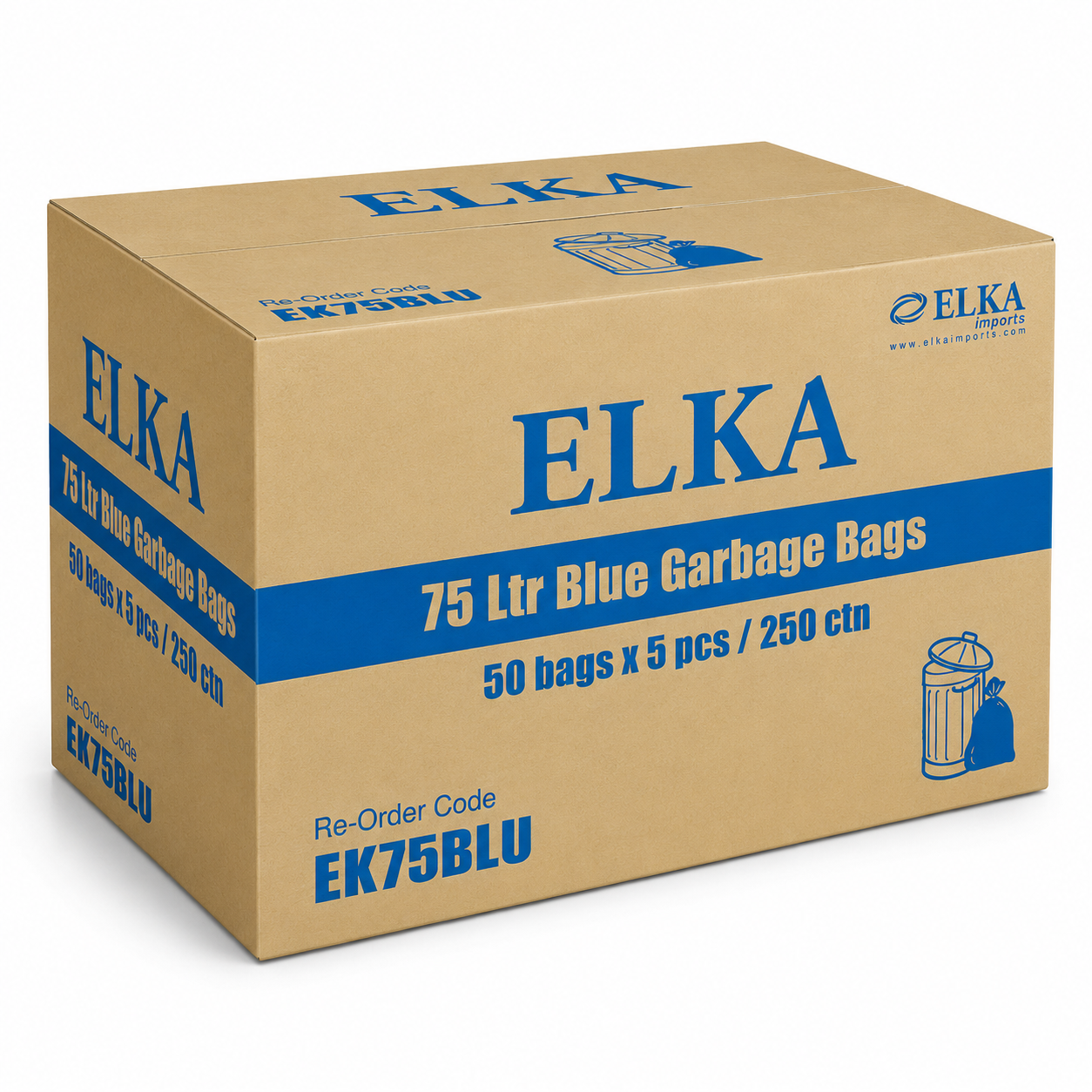 Elka 75L Blue Garbage Bags Carton of 250 (Roll)