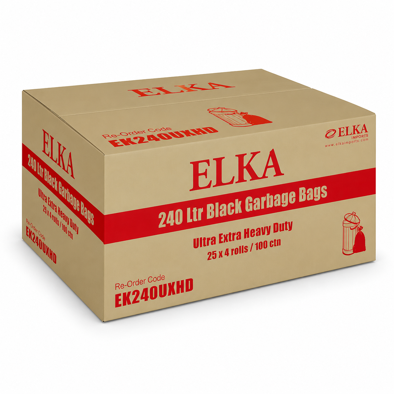 Elka 240L Ultra Extra Heavy Duty Garbage Bags Carton of 100 (Roll)
