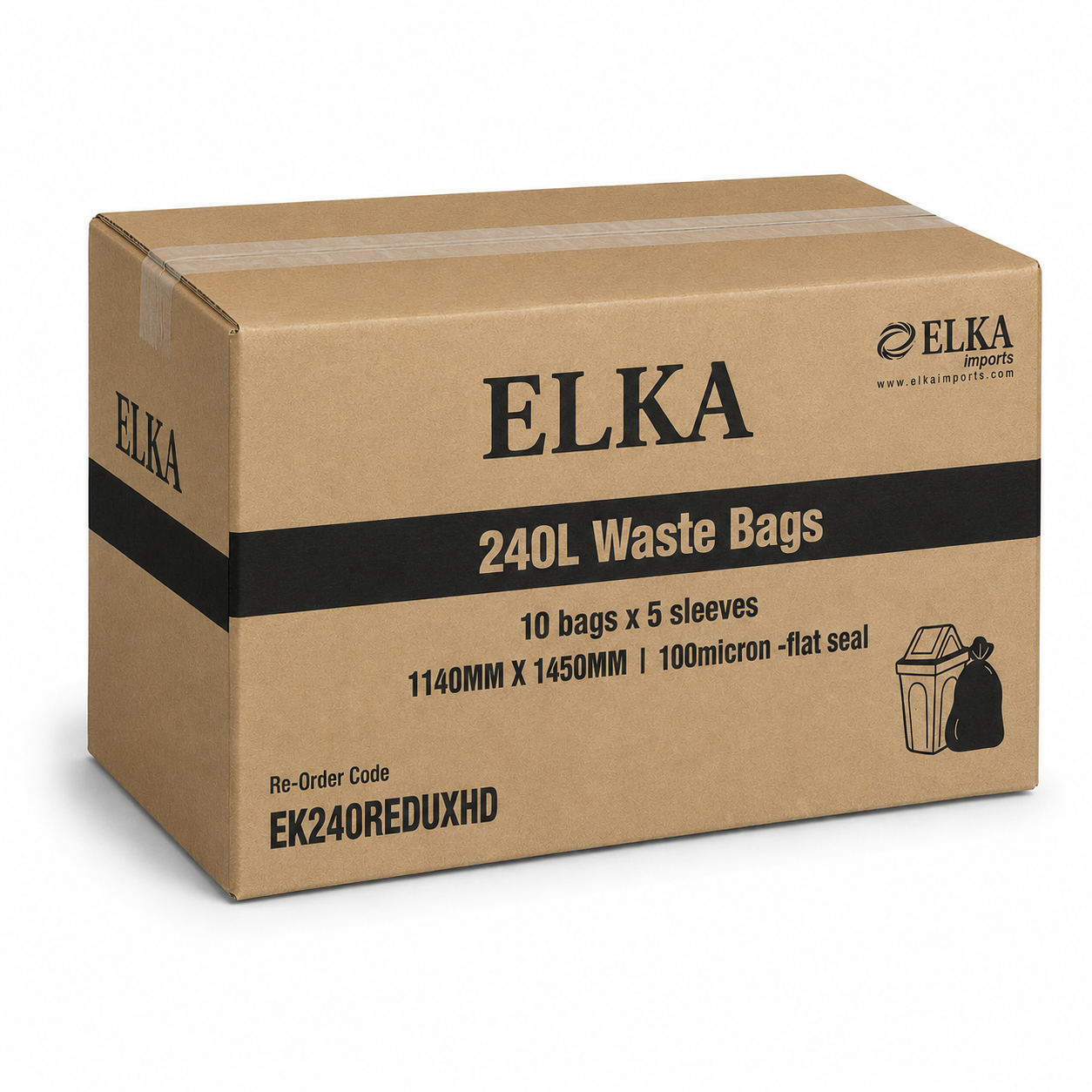 Elka 240L Garbage Bags 100 Micron Carton of 50 (Flat Pack)