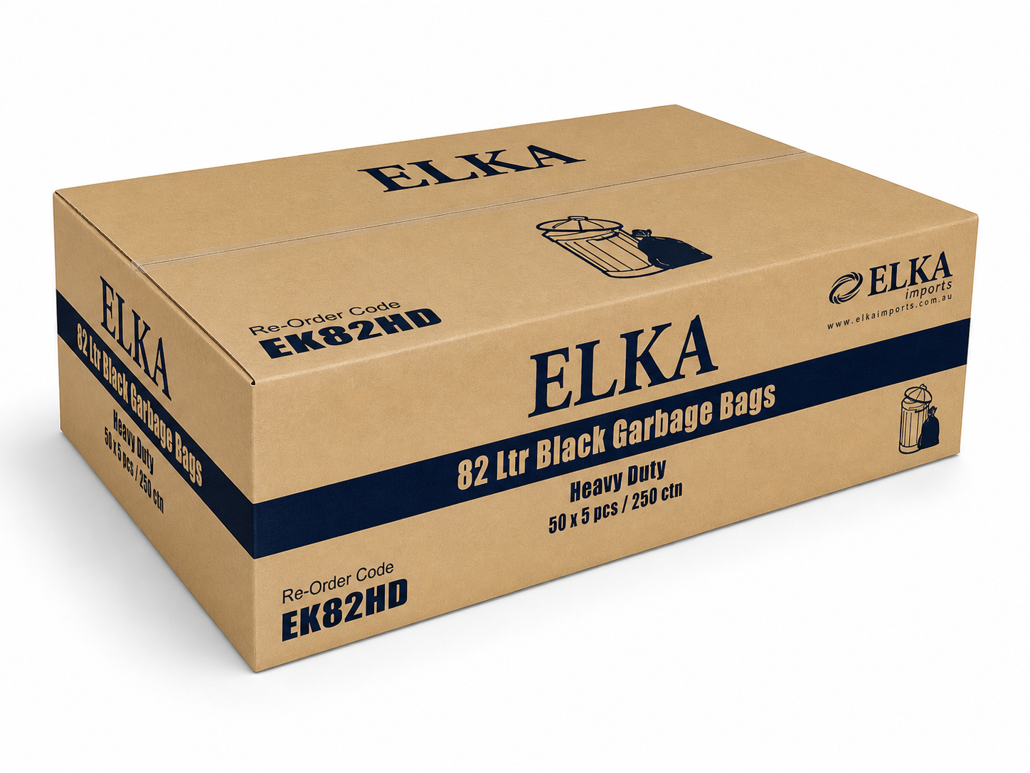 Elka 82L Heavy Duty Black Garbage Bags Carton of 200 (Roll)