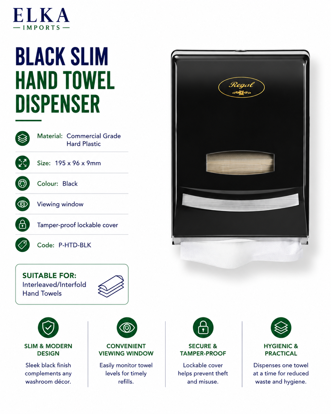 Black Slim Hand Towel Dispenser