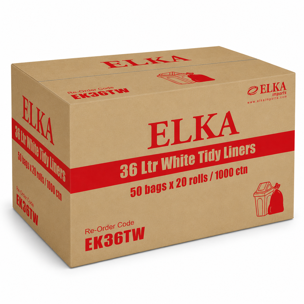 Elka 36L White Tidy Liners on Rolls Carton of 1000 (Roll)
