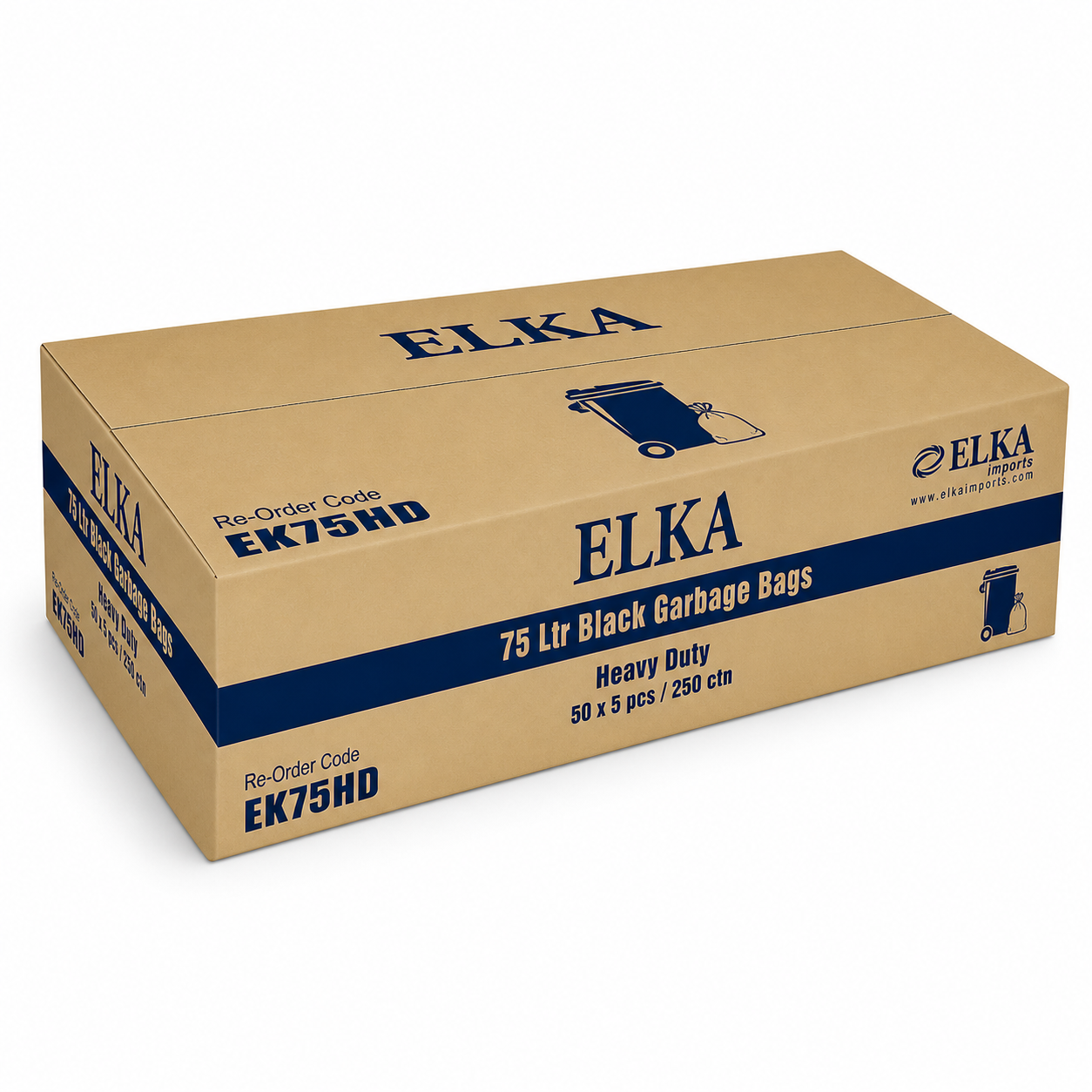 Elka 75L Heavy Duty Garbage Bags Carton of 250 (Roll)
