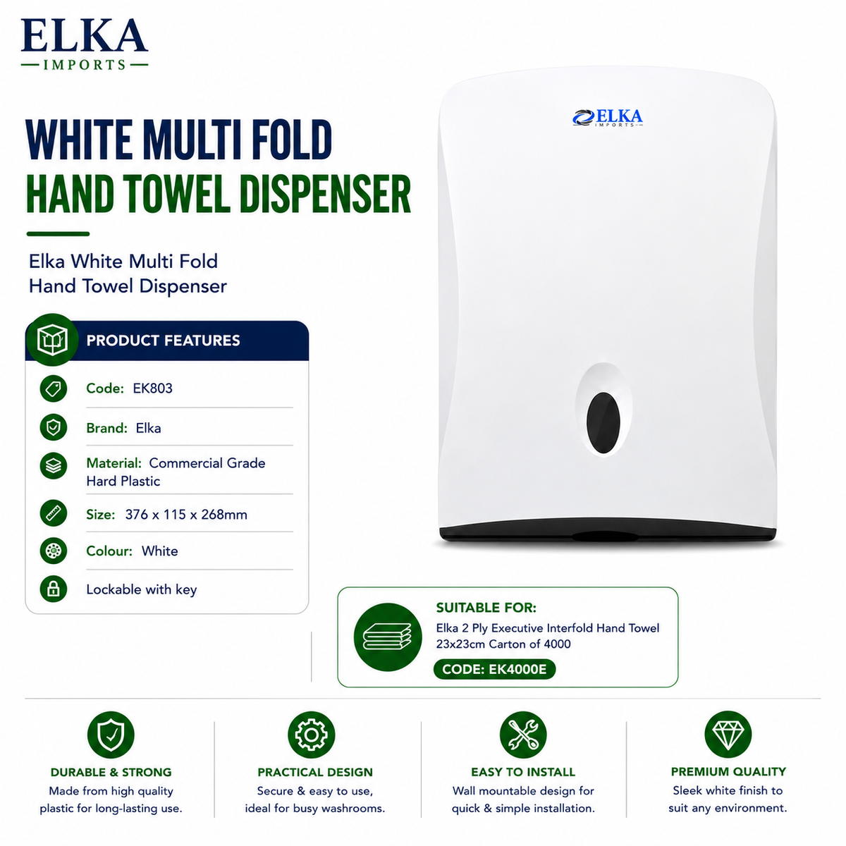 Elka White Multi Fold Hand Towel Dispenser