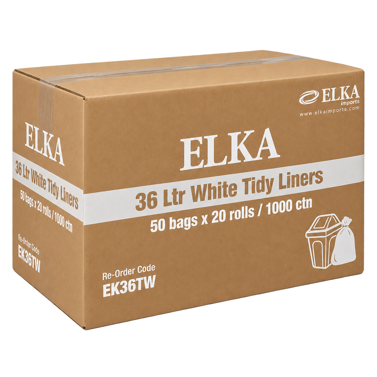 Elka 36L White Tidy Liners on Rolls Carton of 1000 (Roll)