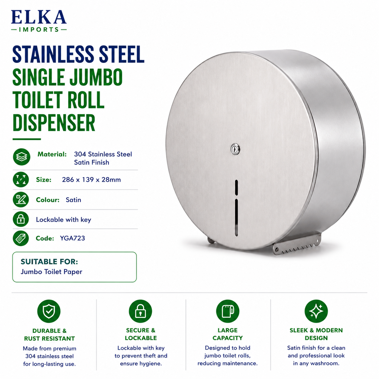 Stainless Steel Single Jumbo Toilet Roll Dispenser