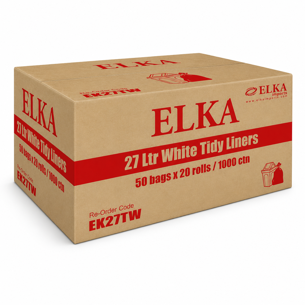 Elka 27L White Tidy Liners on Rolls Carton of 1000 (Roll)