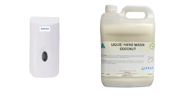 Elka 1000ml Hand Soap Dispenser & 5L White Hand Soap (Coconut) Bundle