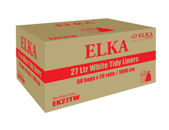 Elka 27L White Tidy Liners on Rolls Carton of 1000 (Roll)