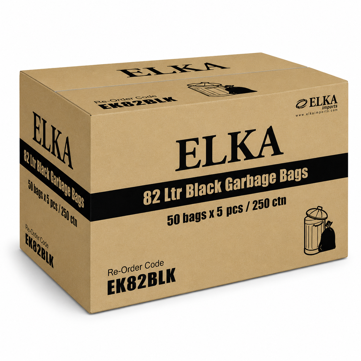 Elka 82L Black Garbage Bags Carton of 250 (Roll)