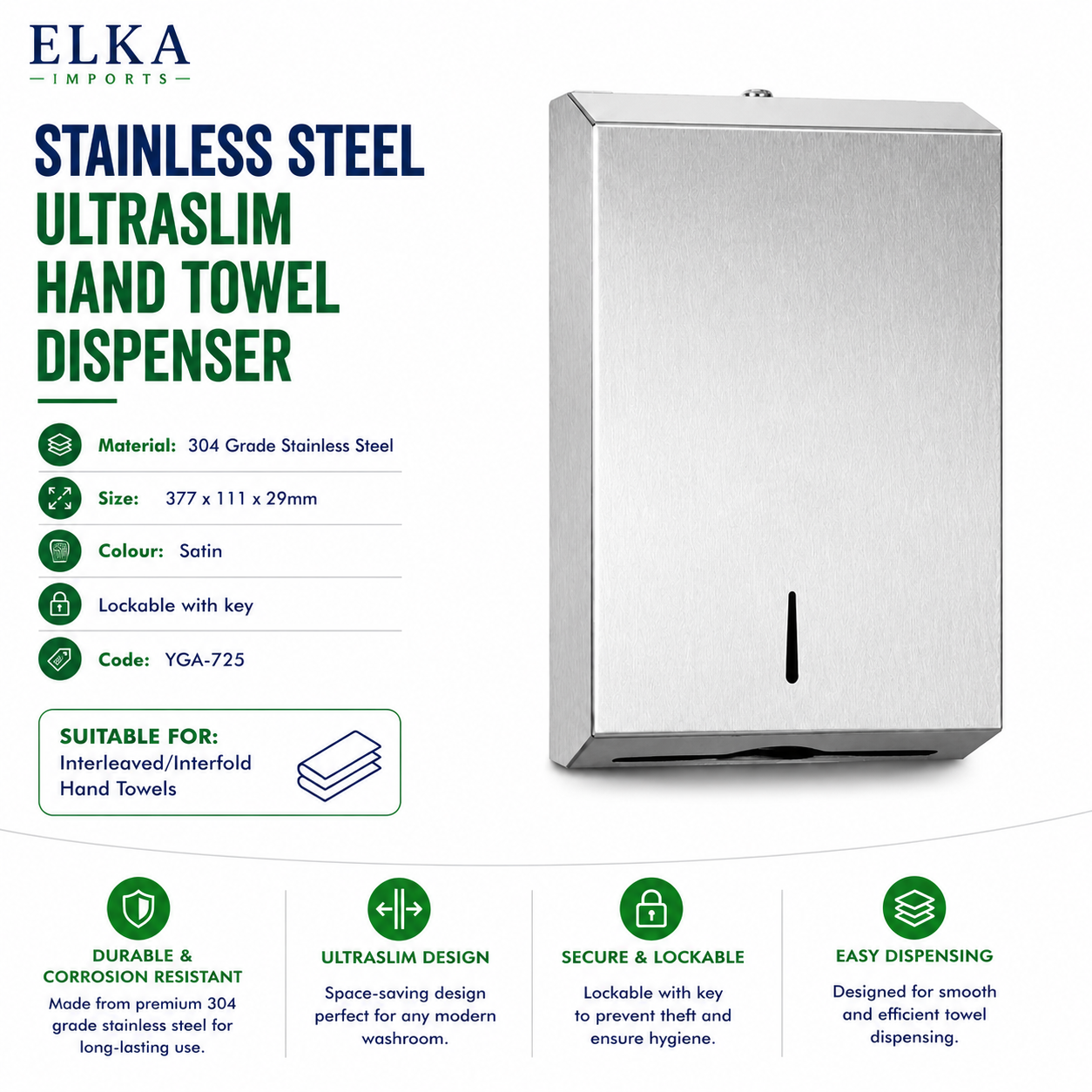 Stainless Steel Ultraslim Hand Towel Dispenser
