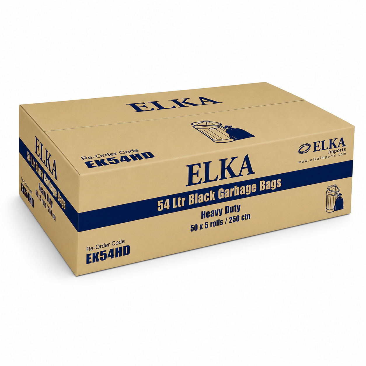 Elka 54L Heavy Duty Black Garbage Bags Carton of 250 (Roll)