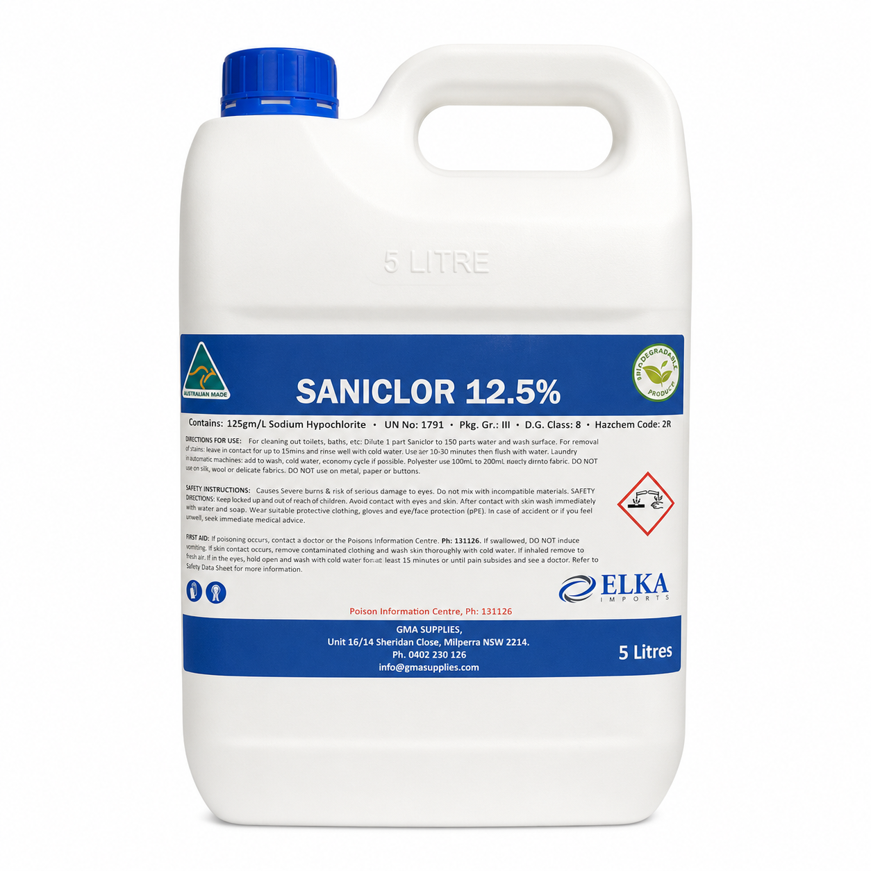 (27) Liquid Chlorine Bleach 12.5% 5L