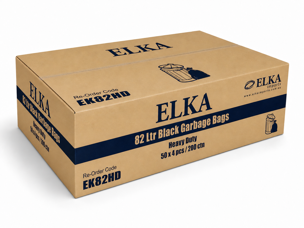 Elka 82L Heavy Duty Black Garbage Bags Carton of 200 (Roll)