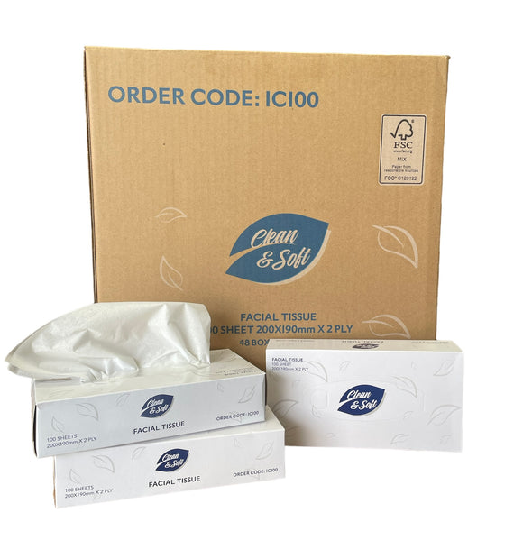 2 Ply 100 Sheet Facial Tissues Carton of 48