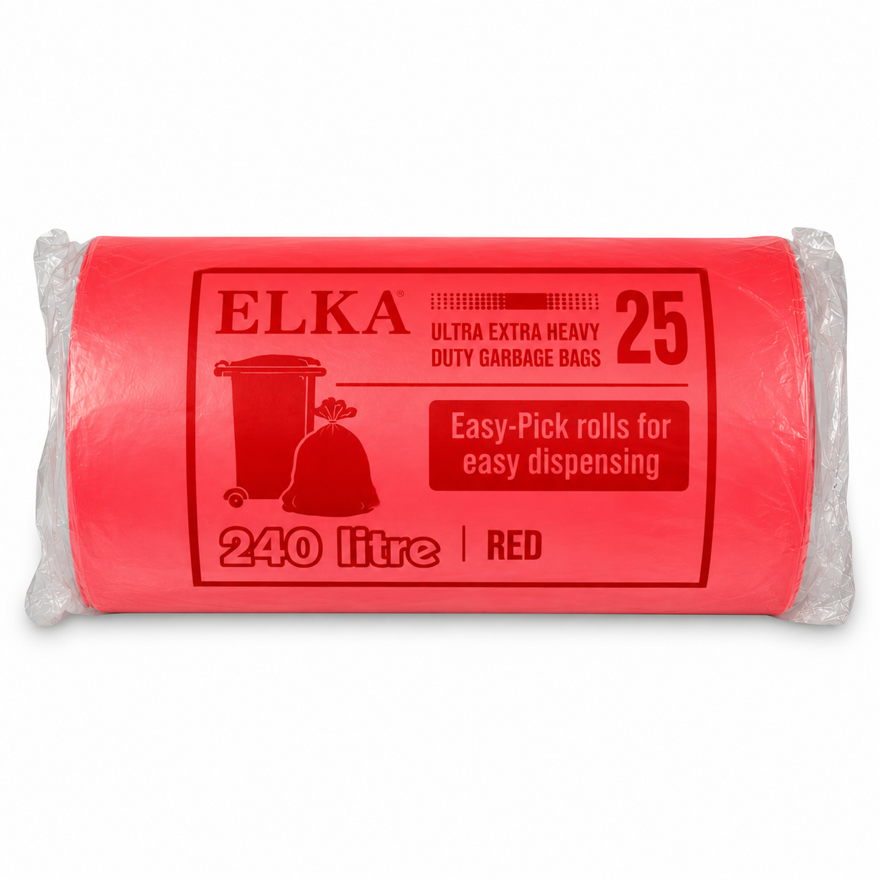Elka 240L Ultra Extra Heavy Duty Red Garbage Bags | Carton of 100 | Colour-Coded Clinical Waste