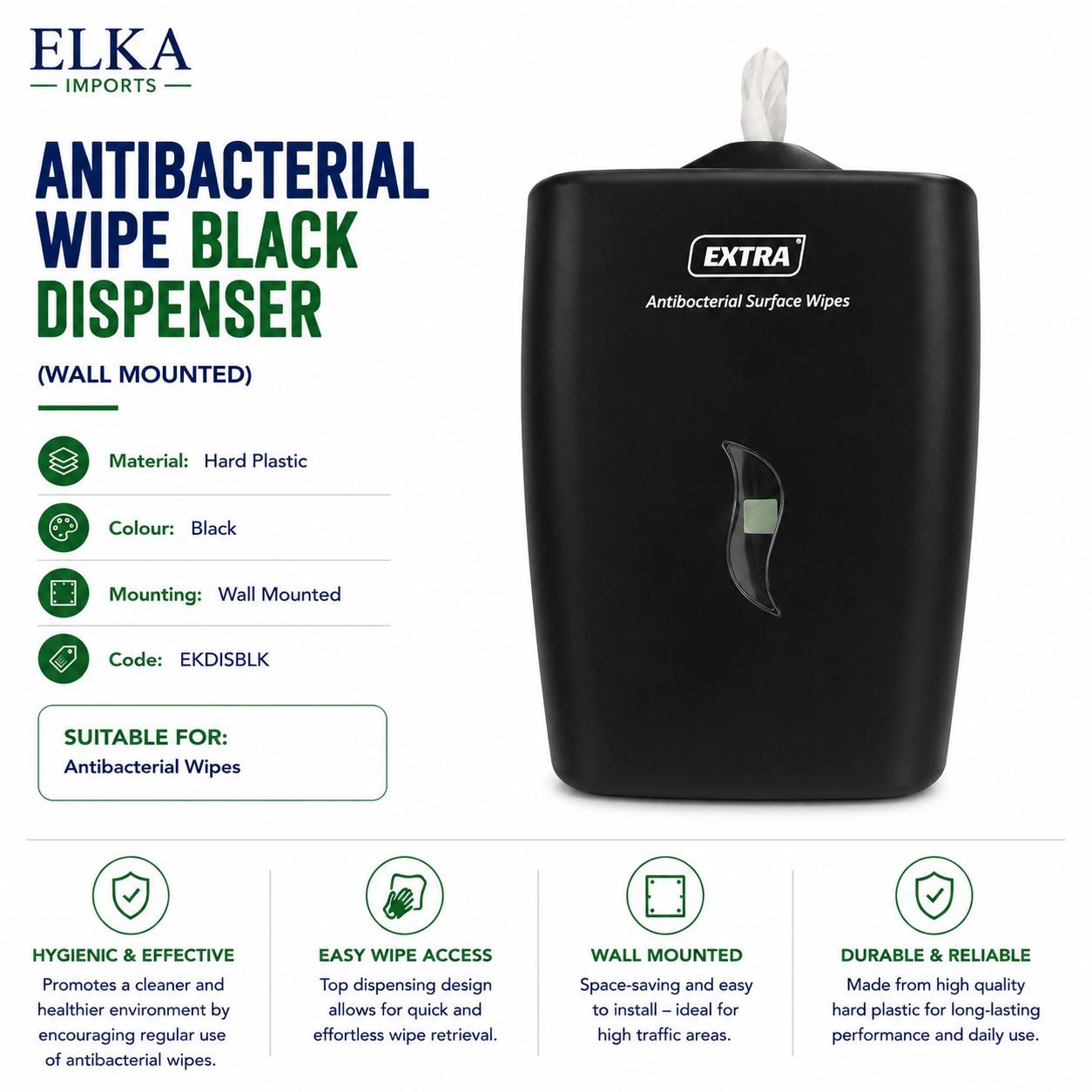 Antibacterial Wipe Black Dispenser (Wall Mounted)