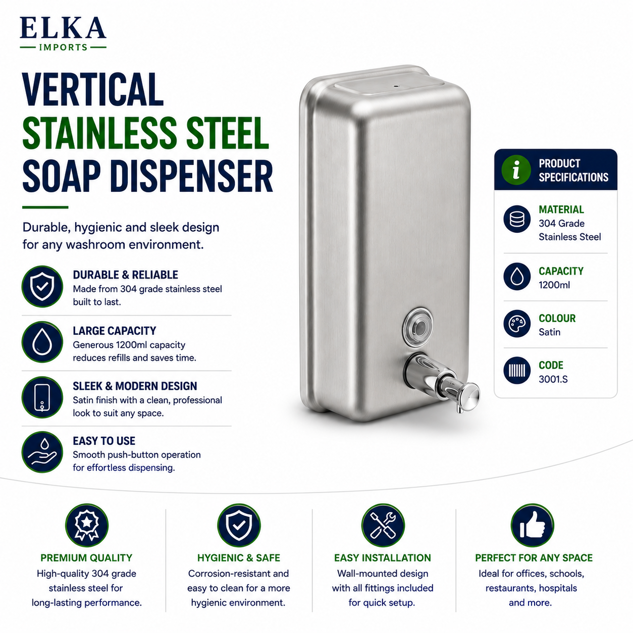Vertical Stainless Steel Soap Dispenser