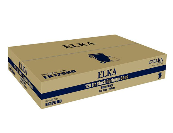 Elka 120L Heavy Duty Black Garbage Bags Carton of 200 (Roll)