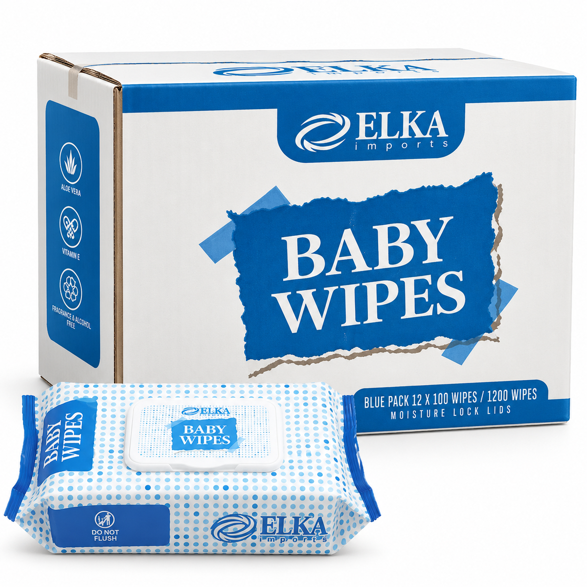 Elka Baby Wipes 100 Sheets Packs Carton of 12 Packs