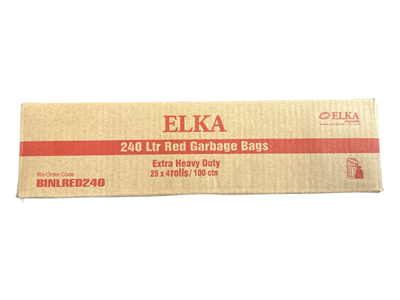 Elka 240L Red  Ultra Extra Heavy  Duty Garbage Bags Carton of 100