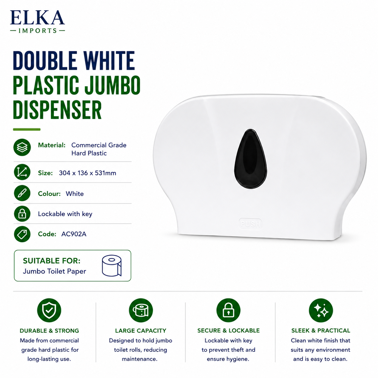 Double White Plastic Jumbo Dispenser