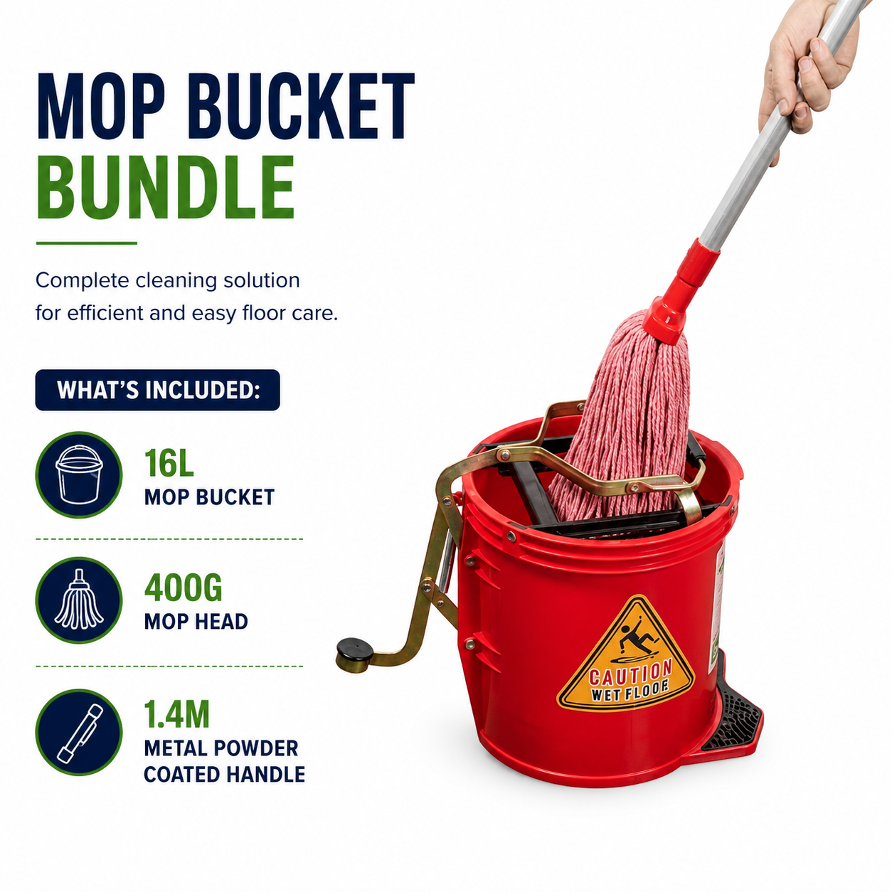 Red Mop + Handle + Bucket - Mop Bundle