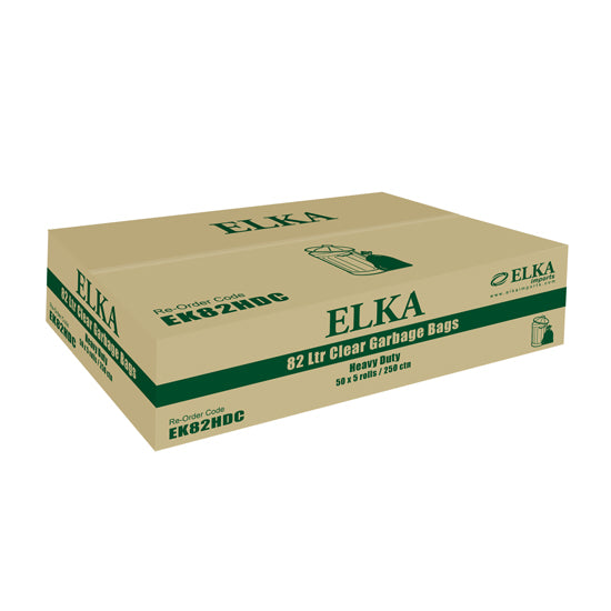 Elka 82L Clear Heavy Duty Garbage Bags Carton of 250 (Roll)
