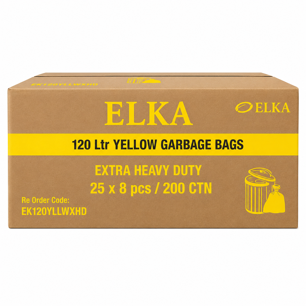 Elka 120L Yellow Clinical Waste Extra Heavy Duty Garbage Bags Carton of 200 (Roll)