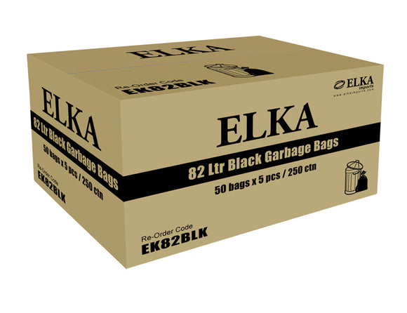 Elka 82L Black Garbage Bags Carton of 250 (Roll)